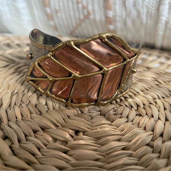 Sara Jewelry - Samara Cuff Gold, Silver and Copper Leaf Cuff Bracelet